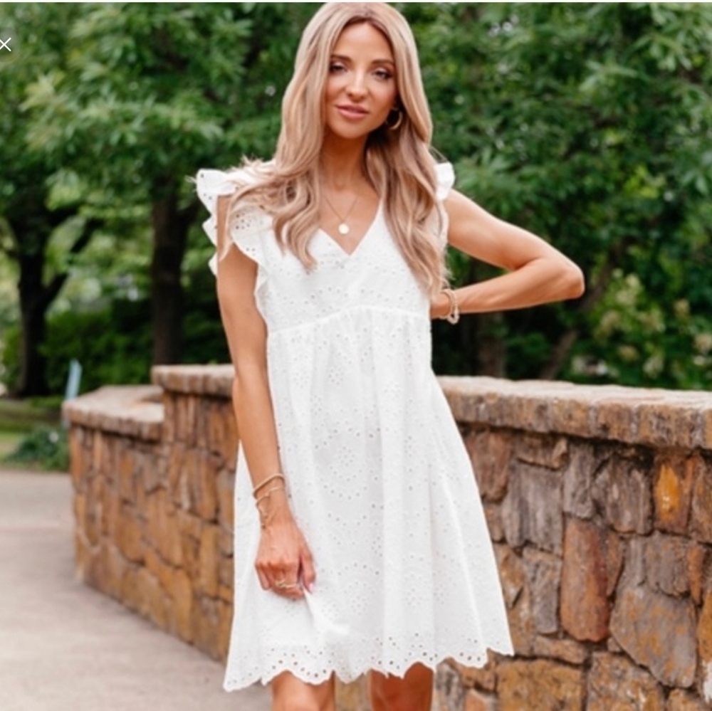 Amaryllis x Dani Austin White Cotton Eyelet Keyhole Balletcore Fairy Dress 1X - Picture 2 of 15